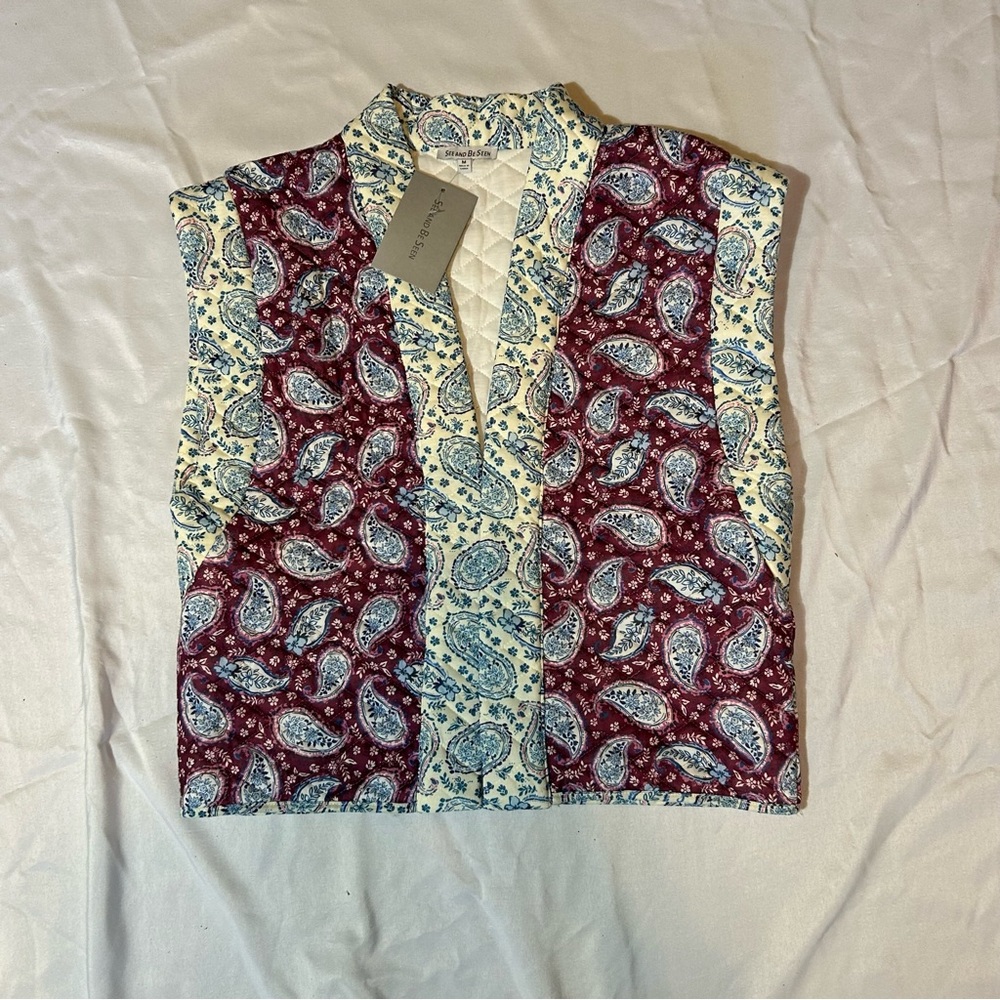 Paisley Quilted Vest in Burgundy and Blue. (I)